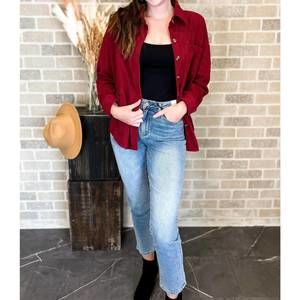 NEW BIZZY'S BOUTIQUE brynlee corduroy shacket in burgundy